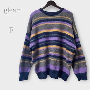 그림 보더 니트 스웨터 퍼플 계열 오버 사이즈