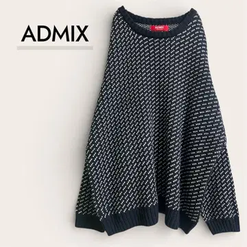 ADMIX 패턴 니트 스웨터 L 상당 네이비 빅 실루엣
