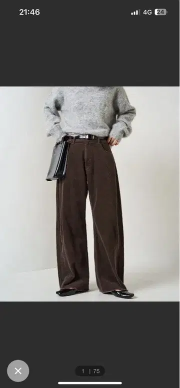 브라운 코듀로이 와이드 팬츠