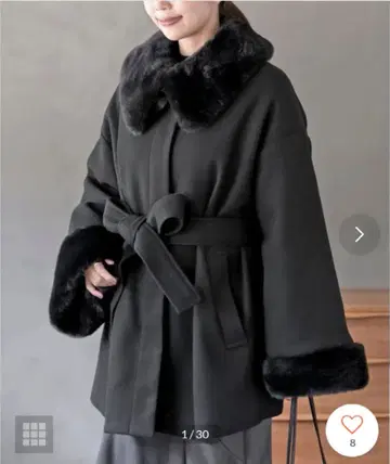 rps 아르피에스 인조 모피 티펫 코트 블랙