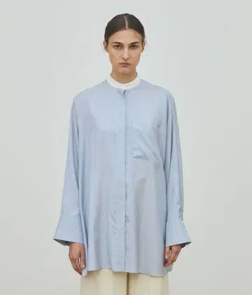 [ DES PRES ] 실크 스트라이프 밴드 카라 셔츠