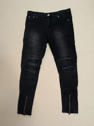 블랙 스키니 데님 데미지 가공