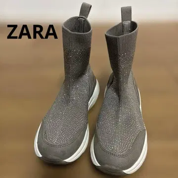 ZARA 패브릭 하이컷 스니커즈 삭스 부츠 그레이 반짝이