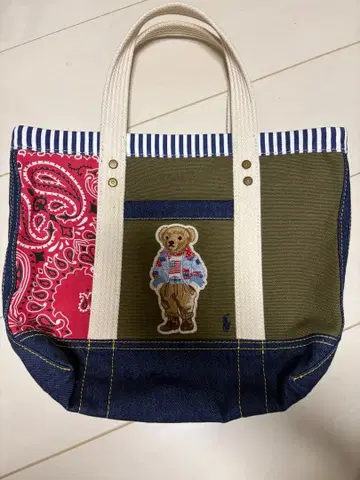 폴로 랄프로렌 패치워크 토트백 곰 자수 포함