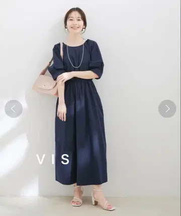 VIS 7부 소매 원피스 네이비