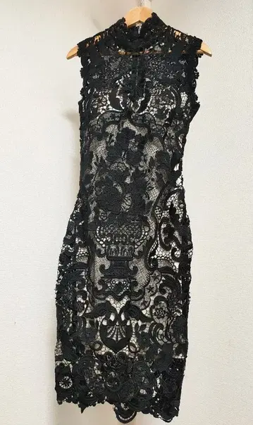 Andy 하이넥 전체 레이스 드레스 블랙