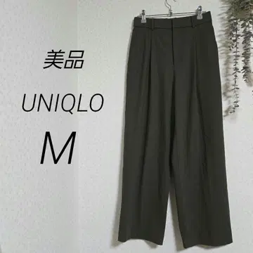 새상품급 UNIQLO 턱 와이드 팬츠 카키 m 유니클로 원턱