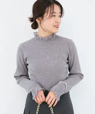 니트 스웨터 시어 프릴 리브 니트 여성용