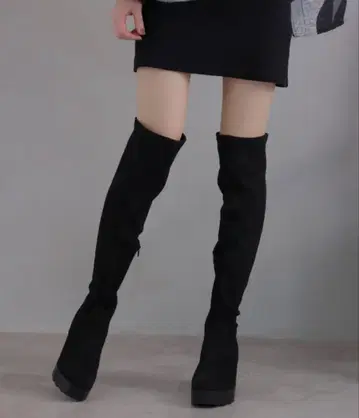 VIVIAN 라운드토 통굽 스트레치 니하이 부츠