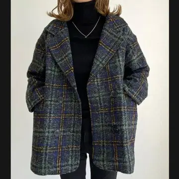 irumoon 트위드 미들 렌 체크 그린 L 사이즈 코트