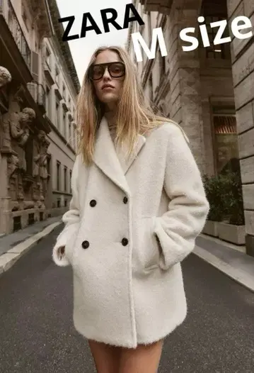ZARA 자라 부클레 더블 브레스트 미디 기장 코트 M