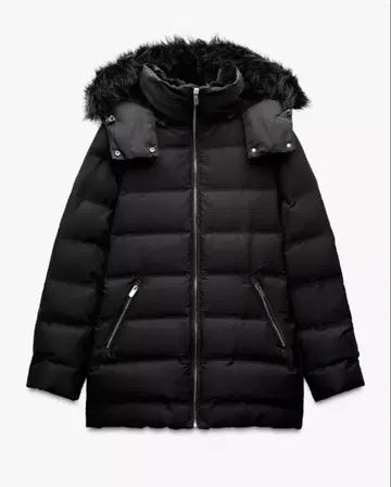 [ 새상품급 ] M 사이즈 ZARA 세미롱 기장 퍼 부착 다운