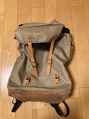 베이지 캔버스 가죽 백팩