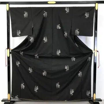 본고장 오시마 명주 지아키 꽃 무늬 블랙 컬러 시치케 실 KK-1962