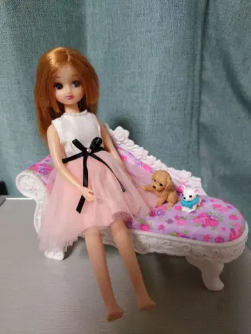 리카짱 인형과 꽃무늬 소파, 강아지 2마리 세트