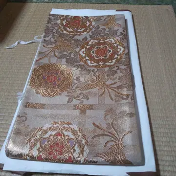 럭셔리 육통 무늬 후쿠로 오비 금실 순수 실크 새상품급