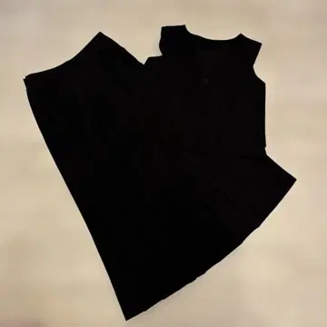 SHEIN 블랙 베스트, 플리츠 롱 스커트 셋업 M