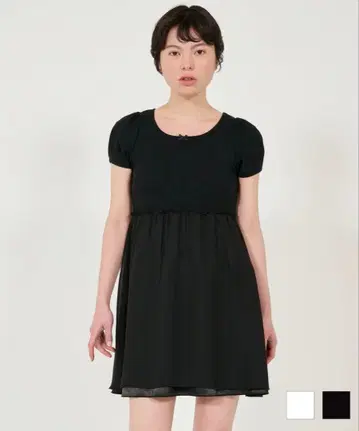 TINA:JOJUN 퍼프 슬리브 미니 원피스 블랙