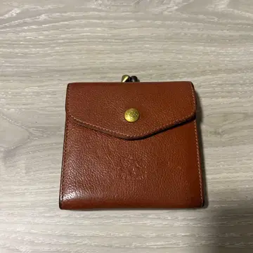 브라운 가죽 스냅 버튼 2단 접이식 지갑