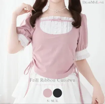 유메텐보 프릴 리본 티셔츠 블랙