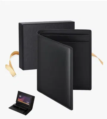 행운의 지갑 안티스키밍 천연 가죽 접이식 지갑 블랙