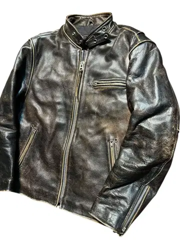 레어! 빈티지 가공! R.B.C 천연 가죽 싱글 라이더 자켓 size L