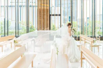 화이트 롱 튤 베일