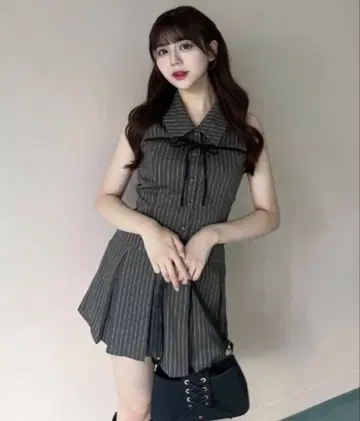 슬리브리스 셔츠 미니 원피스