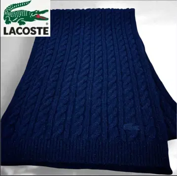 LACOSTE 라코스테 케이블 짜임 니트 머플러 네이비 울 혼방