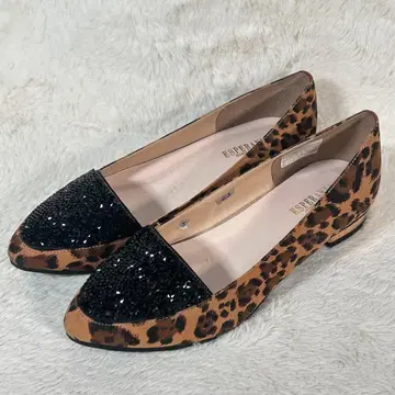 [ ESPERANZA ] 레오파드 무늬 스팽글 로우힐 펌프스 레오파드