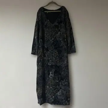 로라 애슐리 UK 12 L 꽃무늬 V넥 긴팔 스트레치 원피스