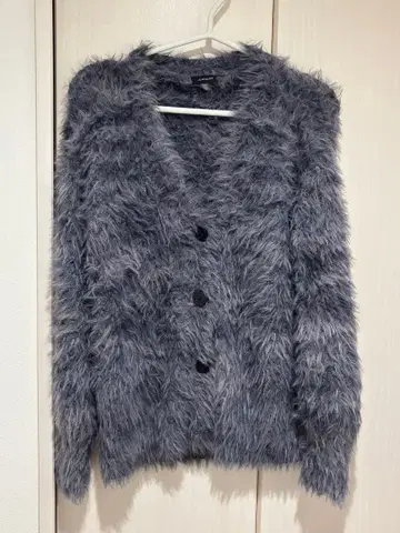 슬라브 니트 퍼 V넥 가디건