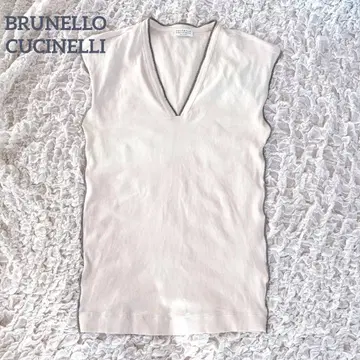 새상품급 브루넬로쿠치넬리 모니엘 장식 사이드 라인 리브 티셔츠 M 베이지