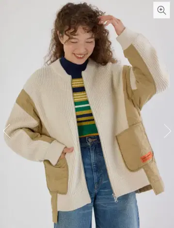 로데오 크라운 퀼트 도킹 니트 블루종 겉옷 가디건