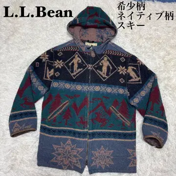 [레어] L.L.Bean 울 자켓 올 패턴 후드 부착 네이티브 무늬