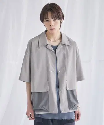 PUBLIC TOKYO 스티치 콤비 오버 셔츠