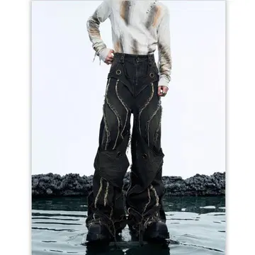 ArguE CulturE 카고 데님 팬츠 헤비 웨이트 레트로 프린지