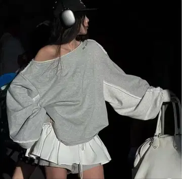 오프숄더 벌룬 슬리브 트레이닝복 그레이 상하의 세트