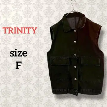 TRINITY [ F ] 데님 베스트 오버 사이즈 캐주얼 아메카지 무지