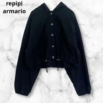 레피피 마리오 블랙 숏 기장 나일론 후드티 M 긴팔 무지 얇은 소재