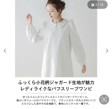 미니 꽃무늬 자카드 퍼프 슬리브 원피스