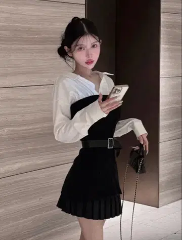 셔츠 도킹 플리츠 니트 미니 원피스