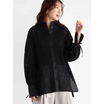 vin 컷워크 레이스 오버 셔츠