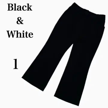 블랙 앤 화이트 고양이 자수 센터 프레스 블랙 팬츠 플레어 M 상당