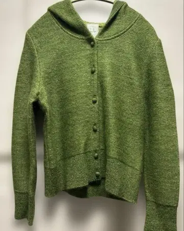 시빌라 후드 부착 니트 가디건 그린