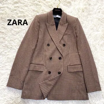 ZARA 체크 무늬 더블 버튼 테일러드 자켓