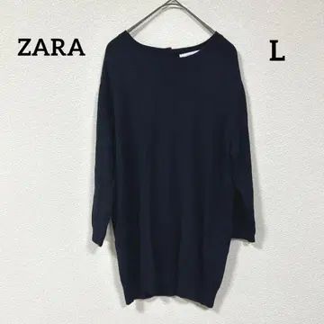 ZARA 네이비 크루넥 스웨터 펄 비쥬