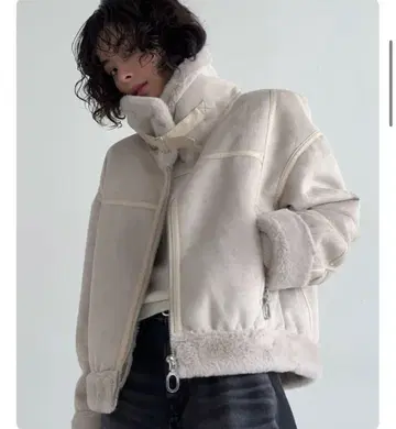 THE GREEN LAB 인조 모피 하이넥 무스탕 자켓