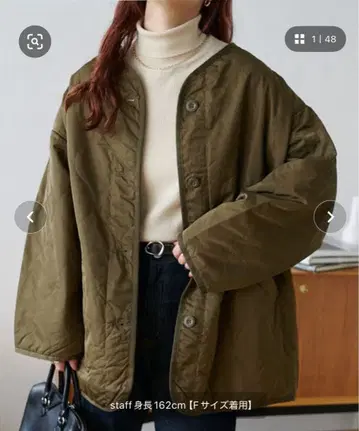 올리브 퀼팅 자켓