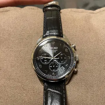 SEIKO 크로노그래프 쿼츠 가죽 벨트 손목시계